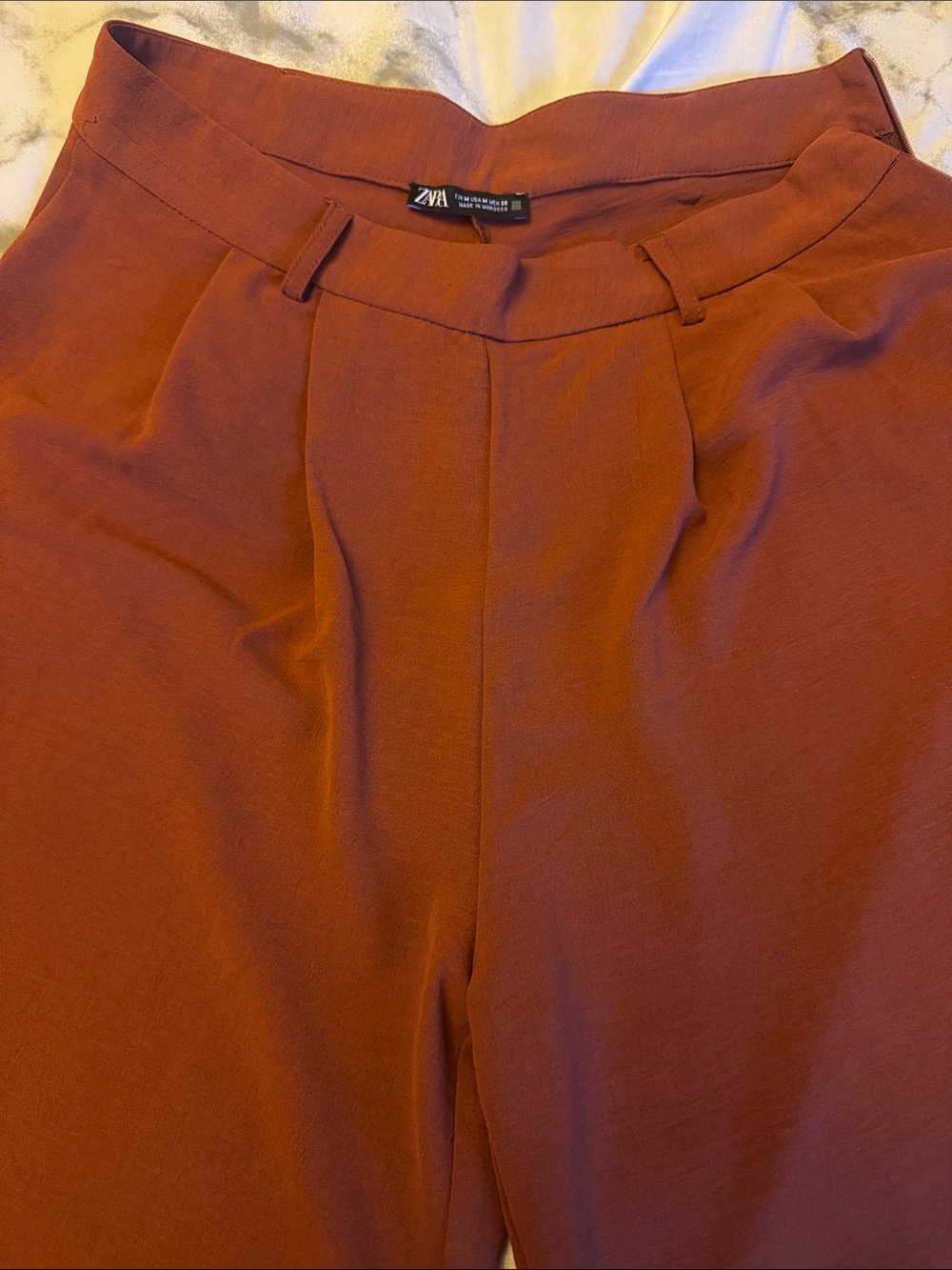 Zara Rust-Orange Pleated High-Waist Trousers